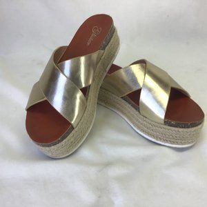 Glister Gold Metallic Platform Sandals Slip On 8